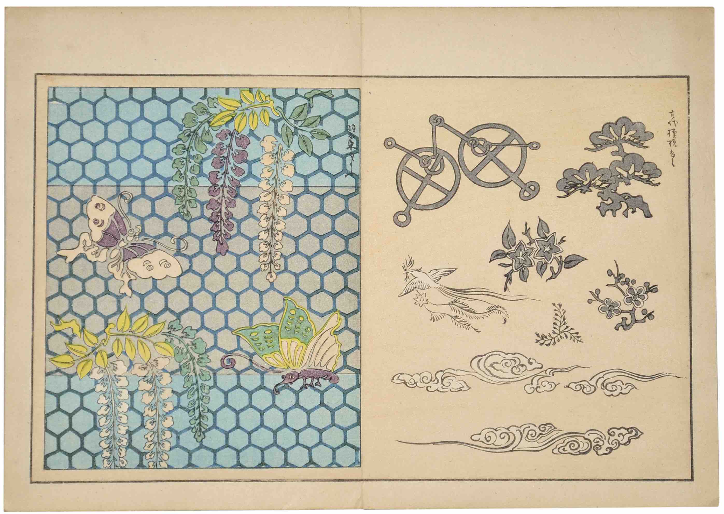 ROKKAKU SHISUI (CHUTARO): - Shinsen moy no shiori.          (New patterns for bookmarks). Two volumes. Kyoto, Unsodo, Meiji 34 (1901).