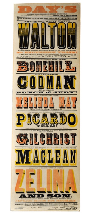 [VICTORIAN PLAYBILL - CONCERT, BIRMINGHAM]. - DAY'S. On Monday, November 22nd, 1880, and Every Evening. Birmingham 1880.