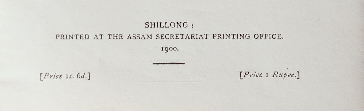 HAMILTON, ROBERT-CLIFTON: - An Outline Grammar of the Dafla Language as Spoken by the Tribes immediately South of the Apa Tanang Country. Shillong, The Assam Secretariat Printing Office, 1900.