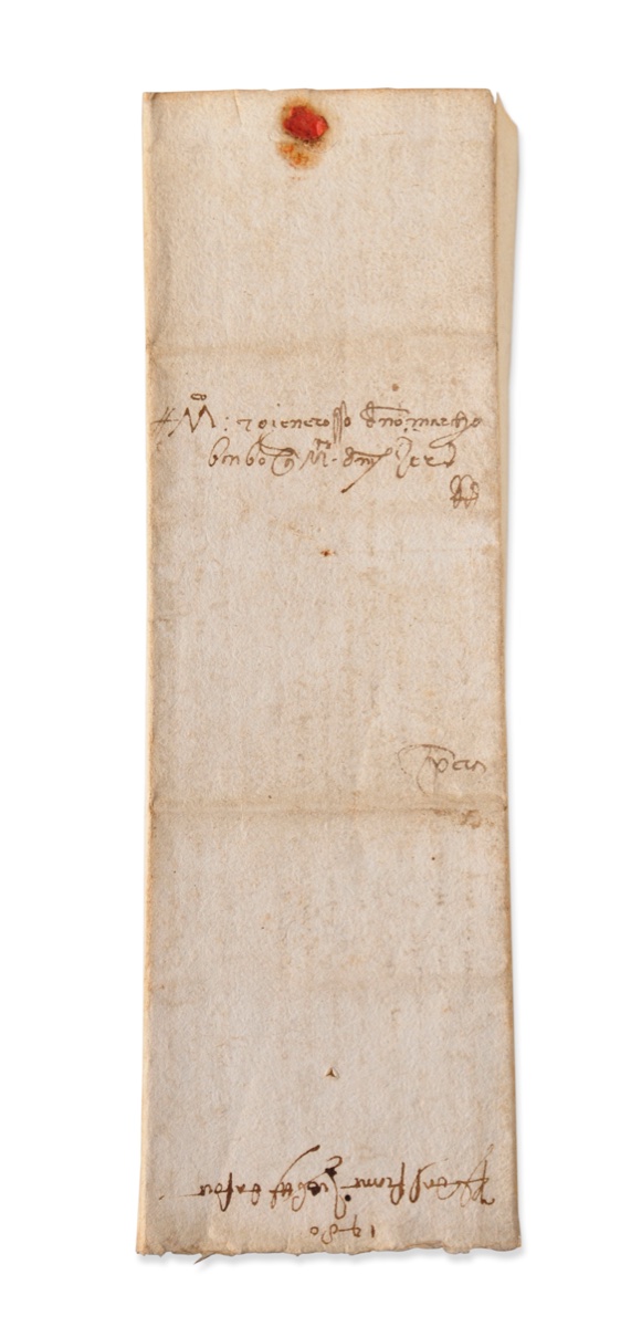 ZILBERTI, FRANCESCO: - [OTTOMAN TRADE OF ALUM IN THE 15TH CENTURY]. [Two autograph letters signed to Marco Bembo in Constantinople, concerning Venetian trading of Turkish alum mined at Foa in Anatolia]. Pera & Foa, March 1480.