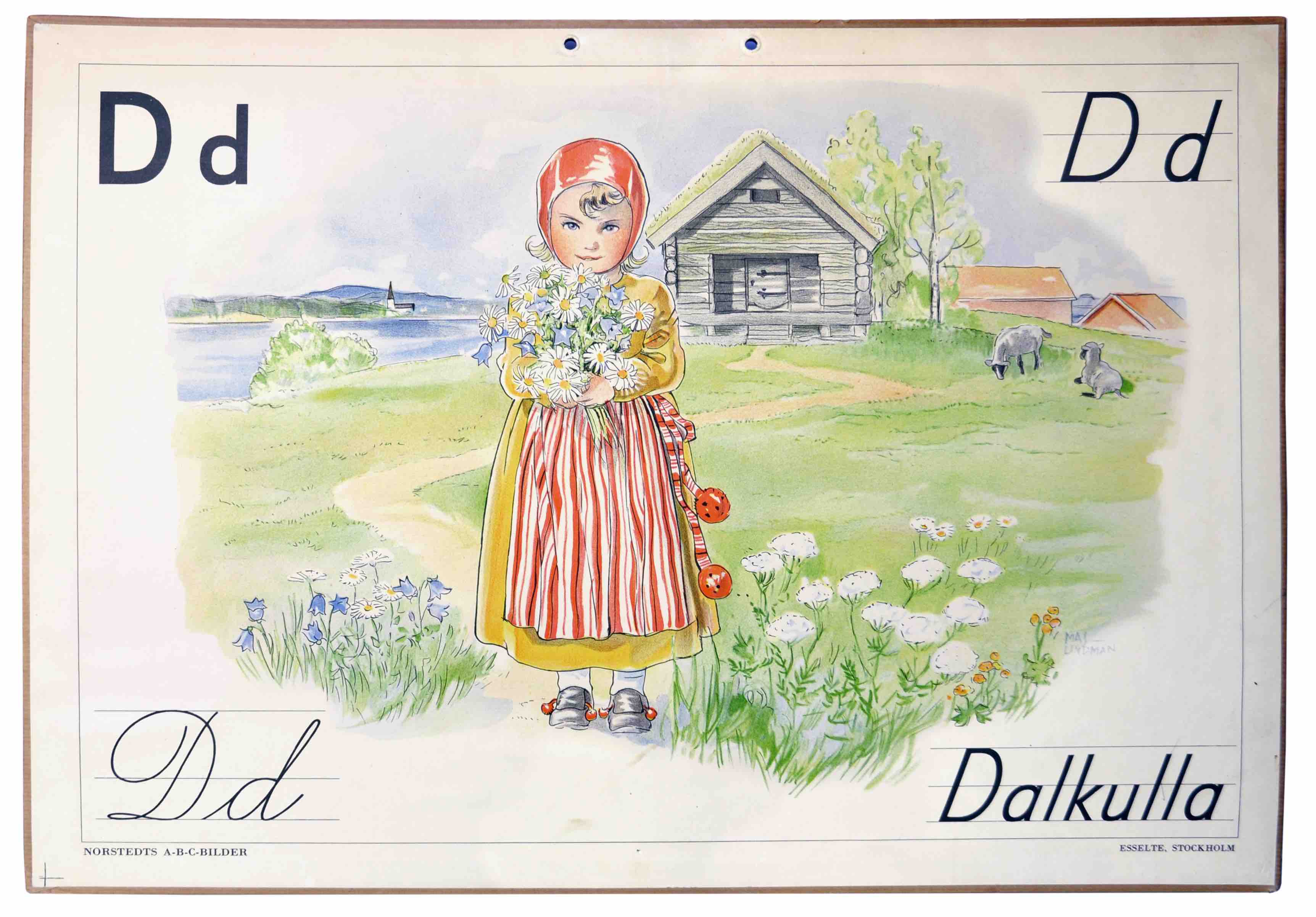 LINDMAN, MAJ (Illustrator): - [SWEDISH ABC PLATES]  / [Thirty-two school plates with illustrations for each letter A - ]. Stockholm, Norstedt's, Esselte, (1946).
